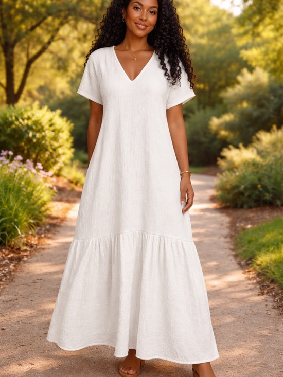 Zara Dresses & Skirts - Zara White V-Neck Tiered Maxi Dress